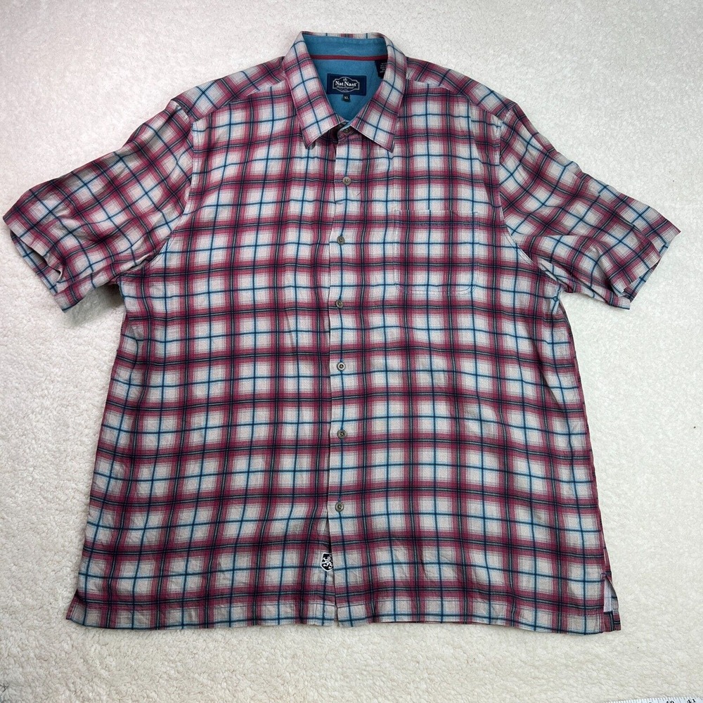 Nat Nast Luxury Original Shirt Mens XL Red Plaid Button Up Silk‎ Blend